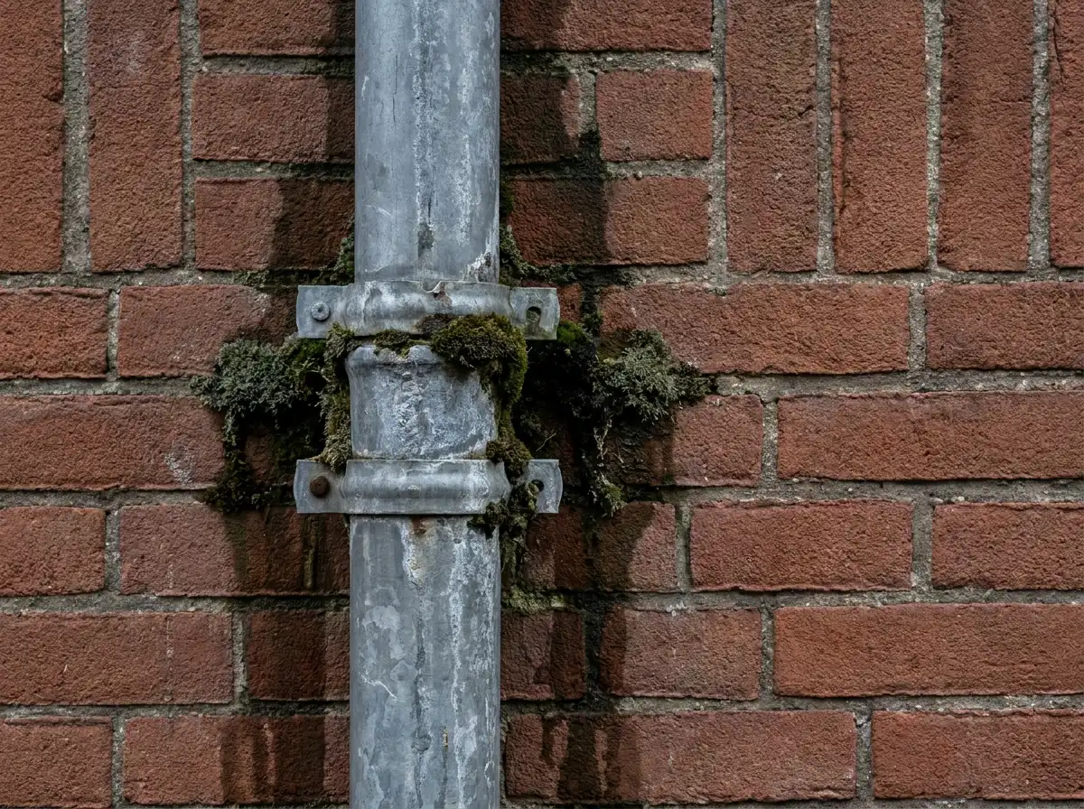 Mos rond regenpijp op baksteen